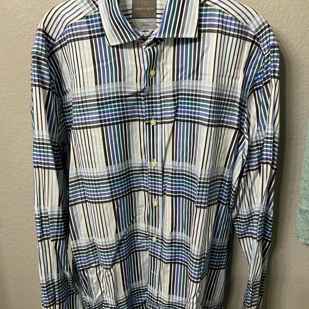 Thomas Dean Multicolor Striped Button Down Shirt
